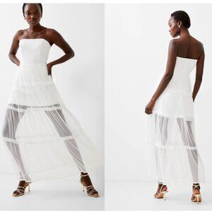 French Connection Whisper Strappy Tulle Maxi White